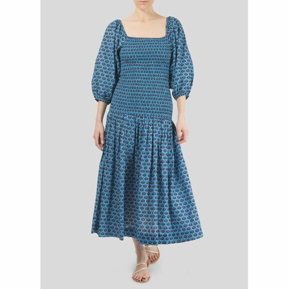 Rhode Resort Harper Shirred Floral Print Casual Midi Dress Smocked XS NEW - Picture 1 of 7